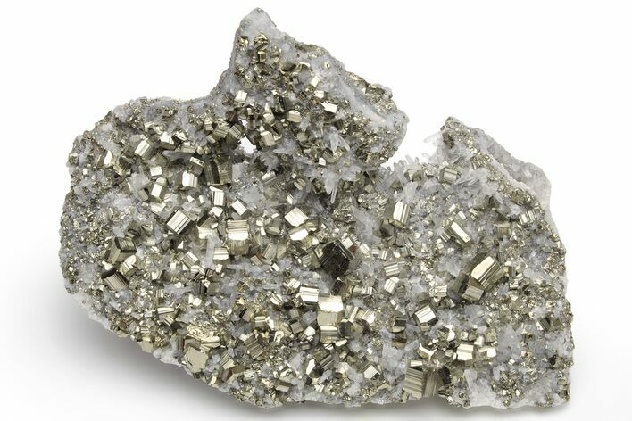 Gleaming, Striated Cubic Pyrite Crystals on Quartz - Peru #231533